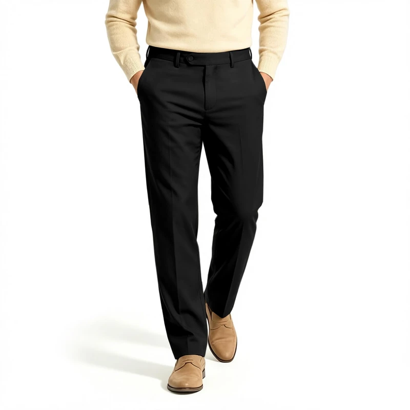 YUCENFU Men's Classic Fit Flat Front Wrinkle Resistant Trousers, Expandable Waist, Big and Tall, Formal Business Office,Black,44W32L