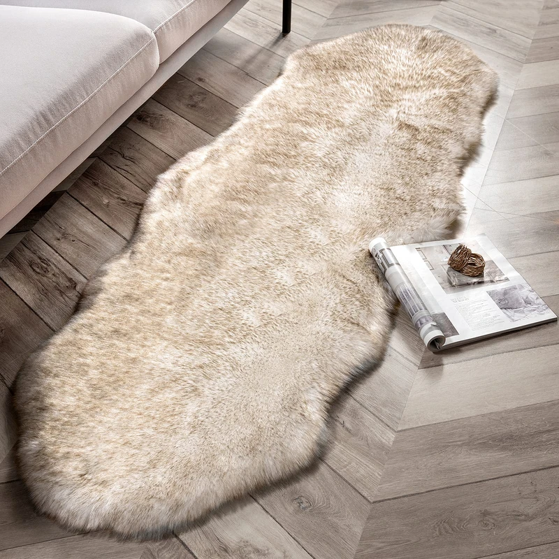Phantoscope AnCoSoo Faux Fur Soft Fluffy Sheepskin Rug,60 x90 cm Soft Fluffy Shaggy Area Rugs Faux Fleece Chair Cover Seat Pad Washable Carpet Non Slip Mats for Bedroom Sofa Floor