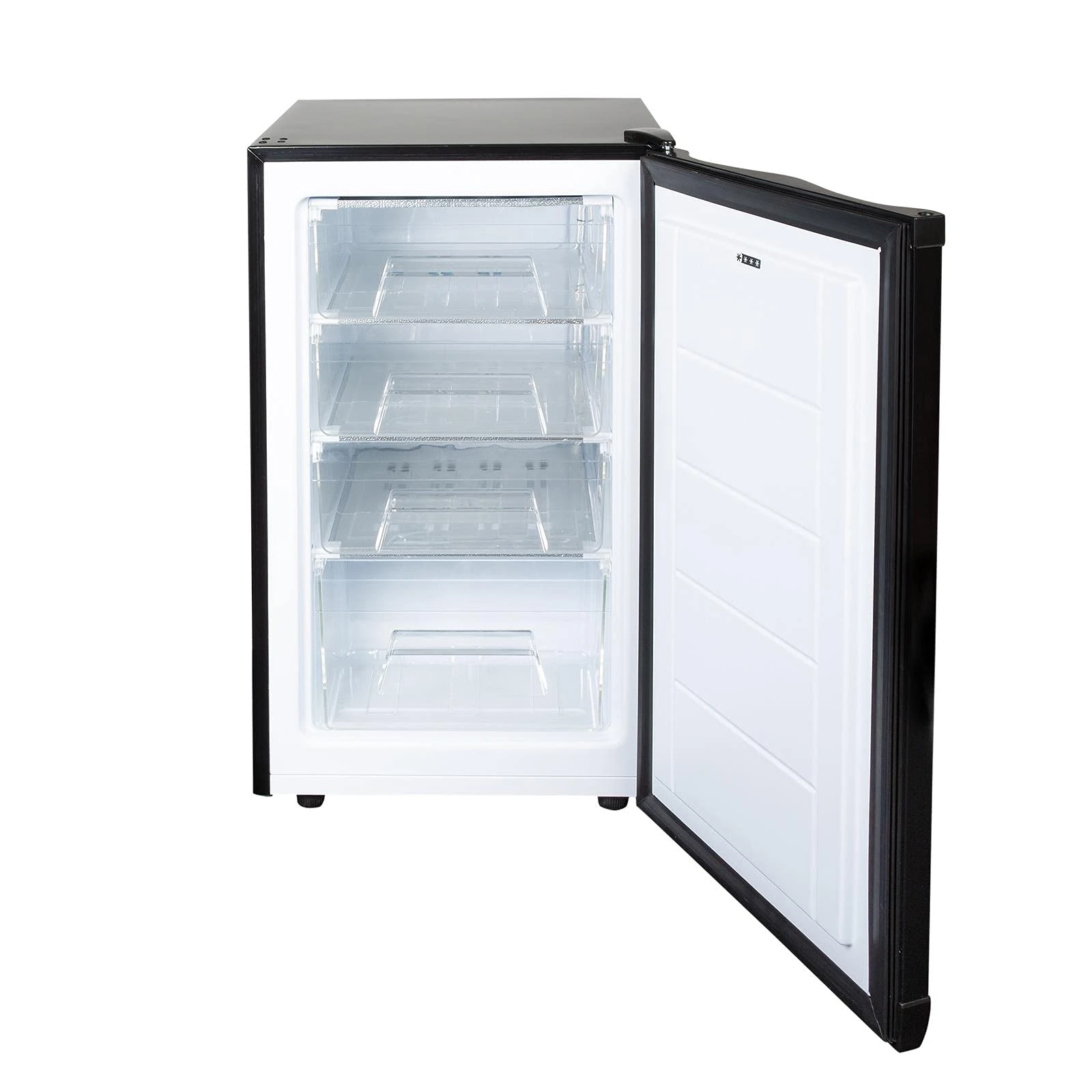 SIA UCF50BL Freestanding Under Counter Freezer, 77L Capacity, 4* Freezer Rating, E Rated, 50cm Wide, Reversible Door, Black, 2 Years Parts & Labour Guarantee