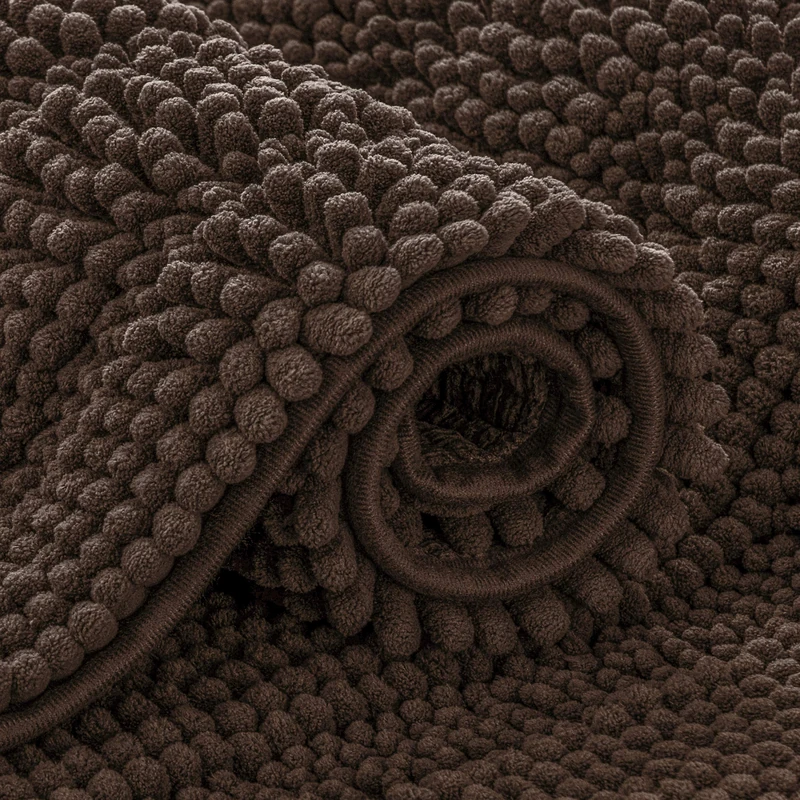 subrtex Bathroom Rugs Chenille Bath Rug Striped Plush Bath Mat Soft Rugs for Bathroom Water Absorbent Shower Mat Quick Dry Machine Washable(Chocolate,24"x60")