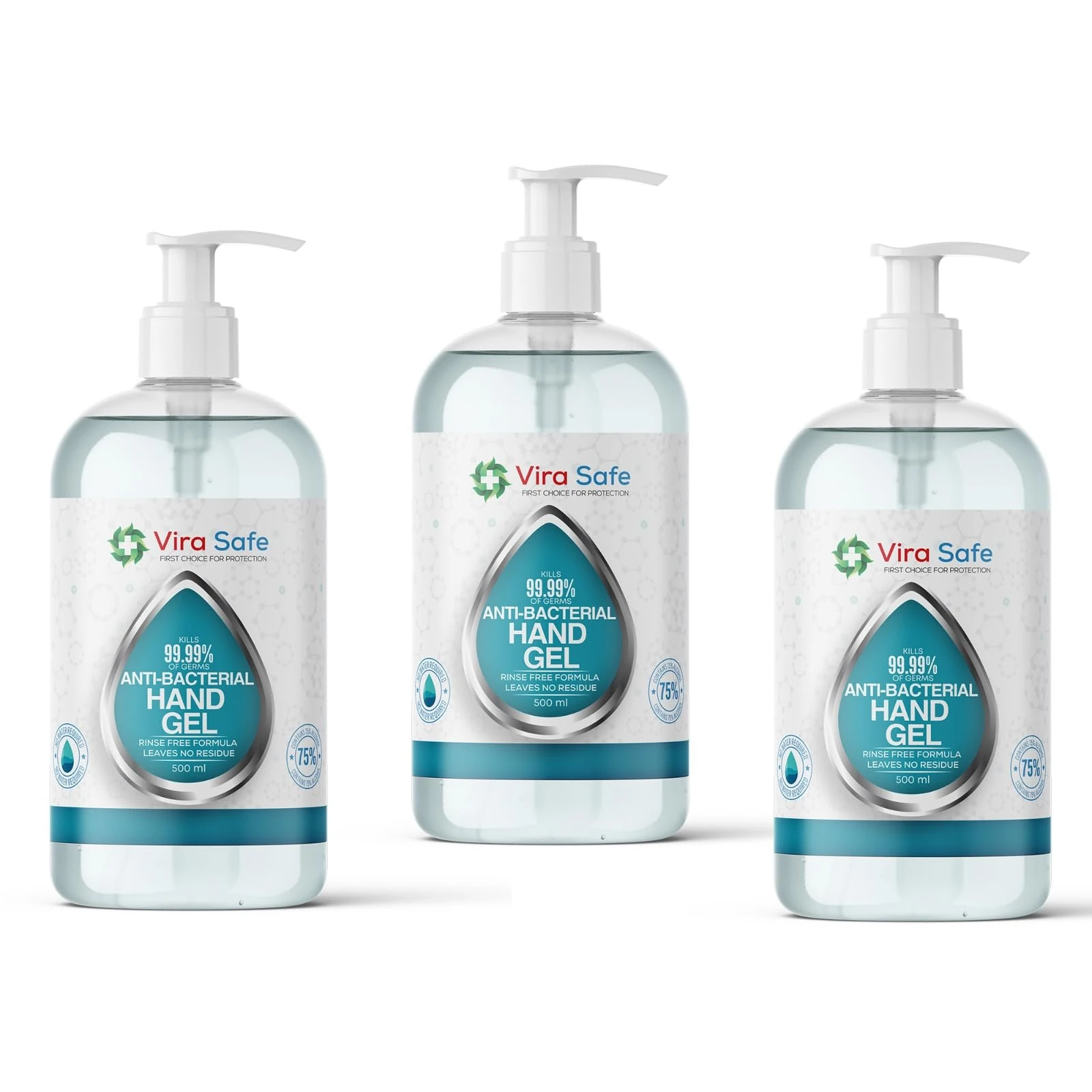 3 x 500ml Hand Sanitiser 70% Alcohol Gel Anti Bacteria Viral Eliminating Formula Gel Alcohol Anti Bacterial Formula Pack Of 3