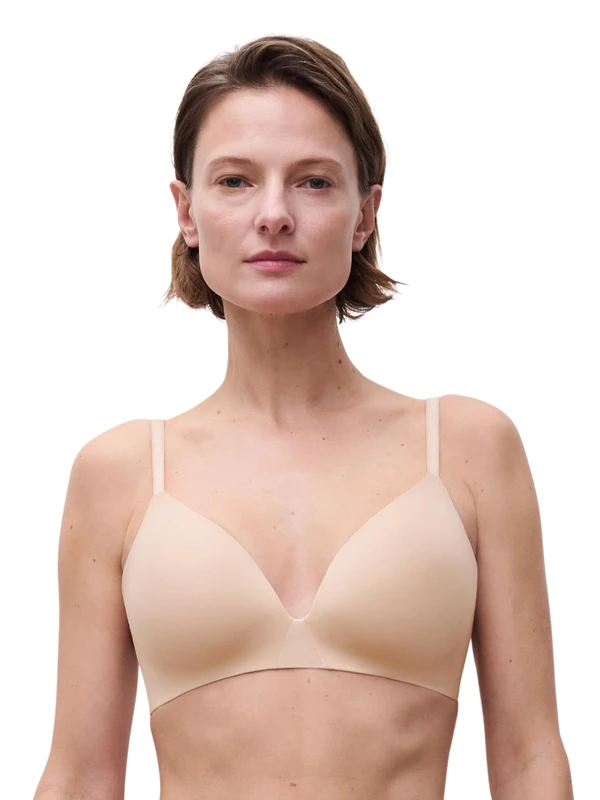 Chantelle Women's, ESSENTIALL, Wirefree Triangle T-Shirt Bra, Women's invisible lingerie, Beige Dore, M