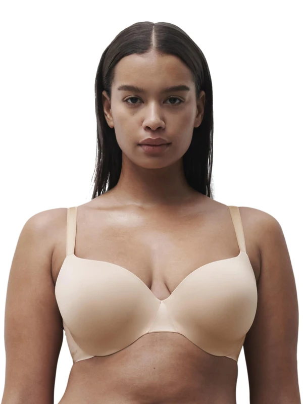 Chantelle Women's, ESSENTIALL, Covering T-Shirt Bra, Women's invisible lingerie, Beige Dore, 36D