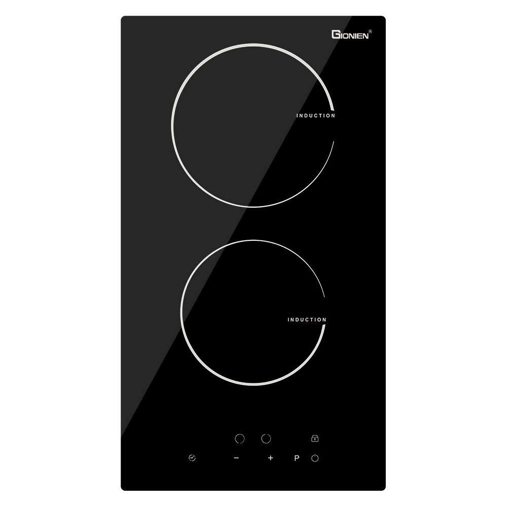GIONIEN Domino Induction Hob, 30 cm Built-in Electric Cooktop with Hard Wired, 2 Cooking Zones, Touch control, Black Crystal Glass, 220V, 3500 W, GITS352G3
