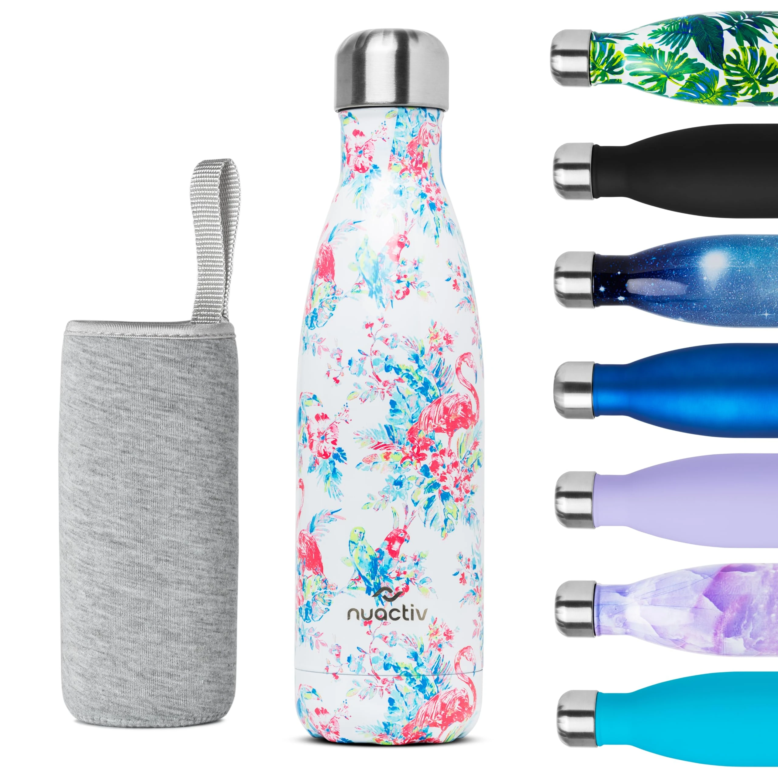 Nuactiv Stainless Steel Water Bottle, Vacuum Insulated, 12hrs Hot & 24hrs Cold Drinks, BPA Free, Metal Water Bottle 500ml, Leakproof Double Walled Thermal Flask for Kids, Travel, Gym, Sports