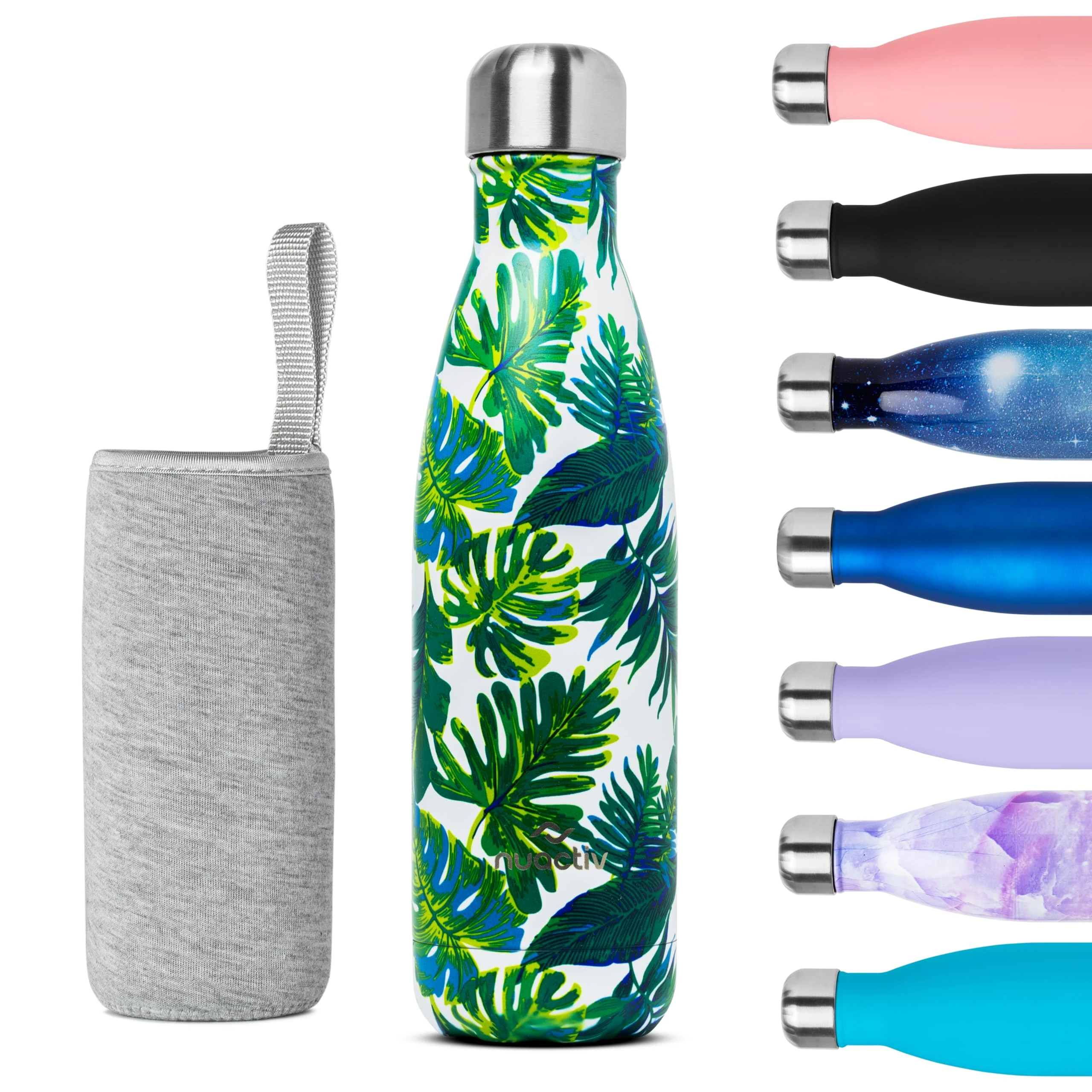 Nuactiv Stainless Steel Water Bottle, Vacuum Insulated, 12hrs Hot & 24hrs Cold Drinks, BPA Free, Metal Water Bottle 500ml, Leakproof Double Walled Thermal Flask for Kids, Travel, Gym, Sports – Leaf