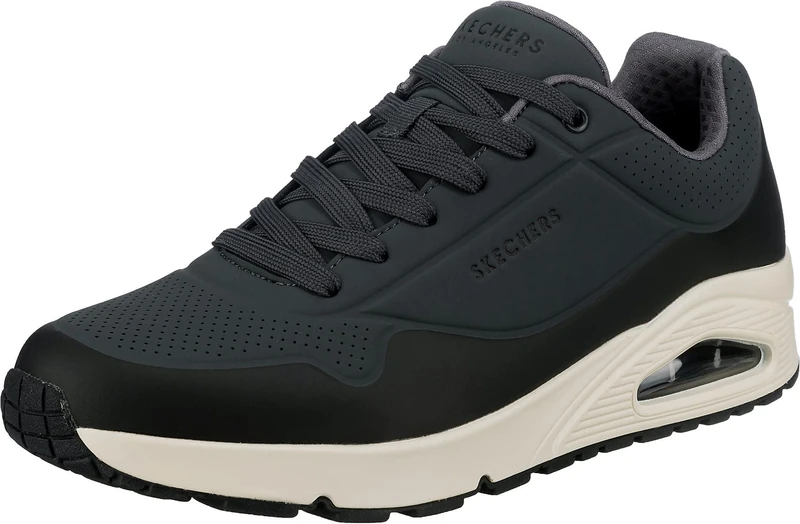 Skechers Men's Uno Timeline Sneaker, Gray Durabuck/Black Trim, 10 UK