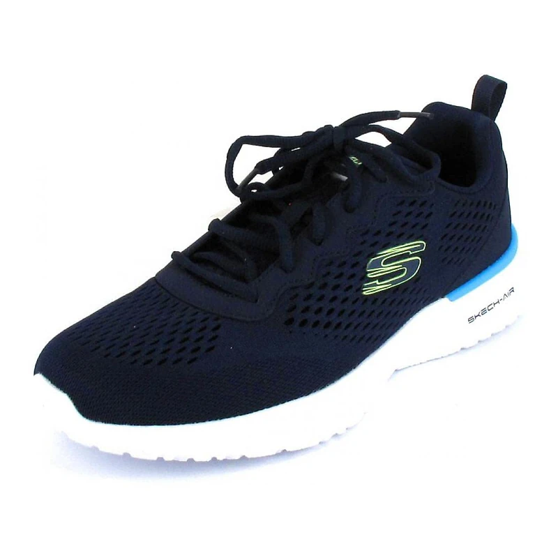 Skechers Men's Skech-Air Dynamight Tuned Up Trainers, Navy Engineered Mesh Pu Lime Trim, 5.5 UK