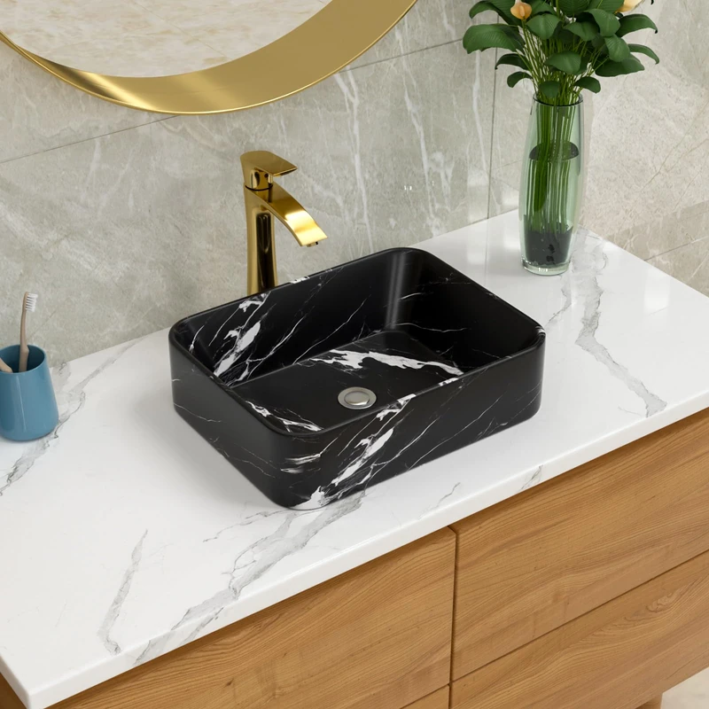 Lordear 19"x15" Rectangular Vessel Sink – Modern Above Counter Bathroom Sink Marble Porcelain Ceramic Vanity Art Basin