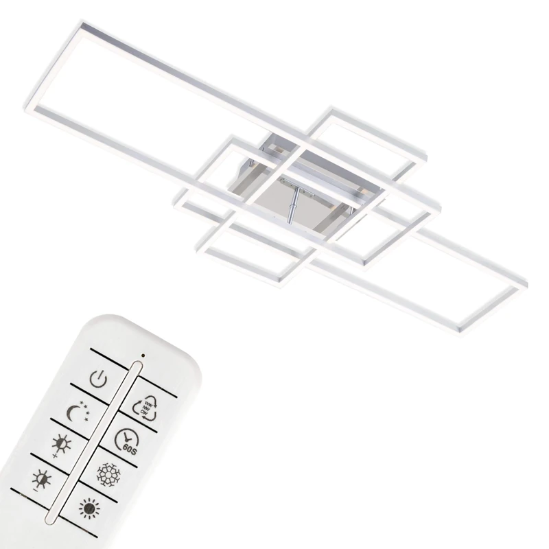 Briloner Leuchten 3156-018 LED, dimmable Ceiling lamp, incl. Remote, Colour Temperature Control, Night Light Function, Timer, 51 watts, 5,500 lumens, Chrome-Aluminium, 1040x420x100mm