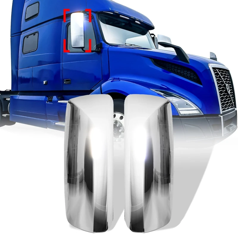 High Soar Chrome Door Mirror Covers for Volvo VNL VNM Trucks 04-17, Driver & Passenger Side, Left & Right Side (A Pair)