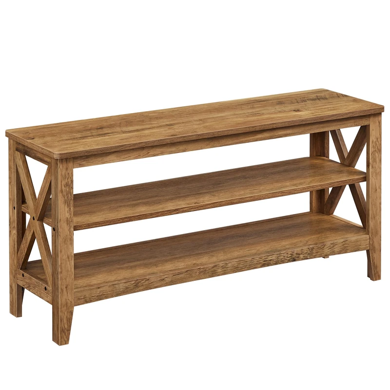 VASAGLE Shoe Bench, Shoe Storage Bench, Hallway Bench, 2-Tier Shoe Rack, 30 x 100 x 48 cm, Holds up to 272 kg, Farmhouse Style, for Living Room, Bedroom, Honey Brown LSB153K41