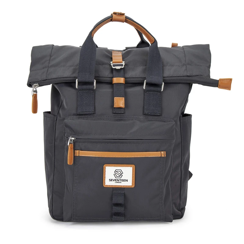 SEVENTEEN LONDON – Modern Cycling Dark Grey 'Canary Wharf' Fold Roll Top Backpack in a Classic Slim Urban Design – Fits Laptops up to 15" - Image 1