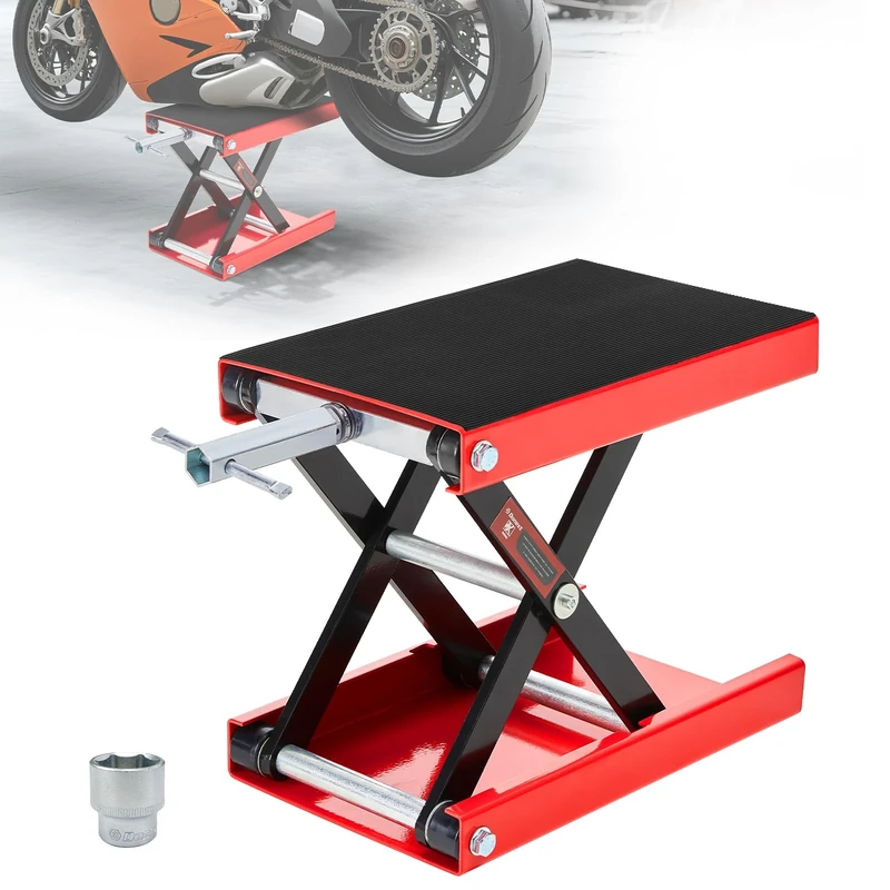Donext Motorcycle Lift Scissor Jack, 1200 LB Capacity Wide Deck Hoist Stand Maintenance Bikes ATVs Garage Repair Center Stand Lift Jack, Red