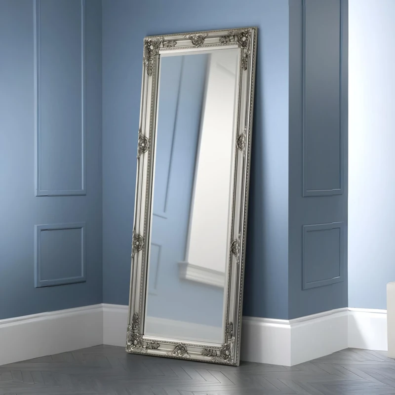 Julian Bowen Palais Mirror Full Length – Antique Grey Leaner or Wall Mounted, Glass, 170cm x 70cm, Full Body Mirror for Bedroom, Living Room & Dressing Room – Pewter