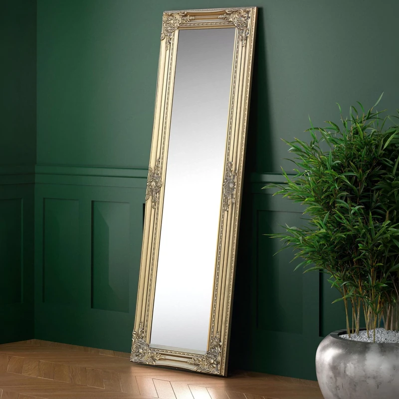 Julian Bowen Palais Mirror Full Length – Antique Wooden Wall Mounted Glass Full Body Mirror, 130cm x 40cm, for Bedroom, Living Room & Dressing Room – Gold - Image 1