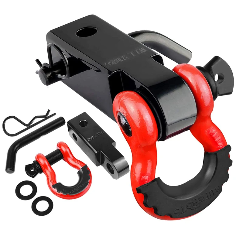 AUTOBOTS Tow Hitch Receiver 2", 45,000 Lbs Break Strength Heavy Duty Receiver with 5/8" Screw Pin, 3/4 Shackle, Towing Accessories for Vehicle Recovery Off-Road Red&Black