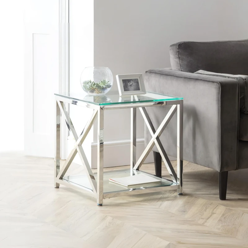 Julian Bowen Miami Lamp Table - Glass & Silver Tables