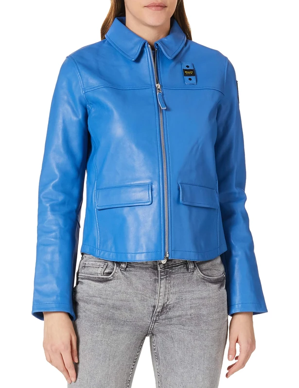 Blauer Women's Pelle Capo Spalla Sfoderato Leather Jacket, 801 Light Sapphire Blue, XL