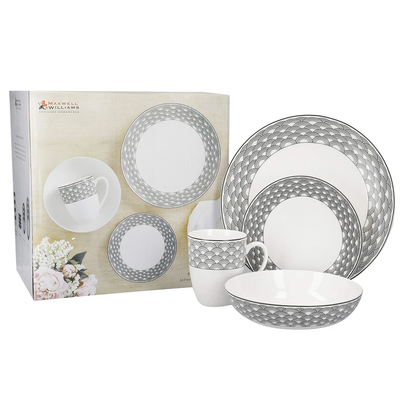 Maxwell & Williams Harlequin 16 Piece Dinner Set, Porcelain, White/Black, Service for 4 - Image 1