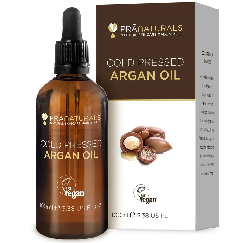 PraNaturals 100% Moroccan Pure Natural Argan Oil for Face & Body 100ml – Rich in Vitamin E for Healthy Skin, Hair & Nails – Food Grade, No Parabens or SLS – Vegan & Cruelty-Free