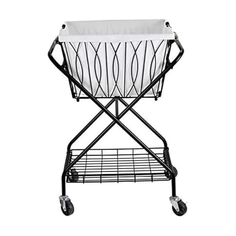 Artesa Verona Collapsible Laundry Cart with Basket, Black Large