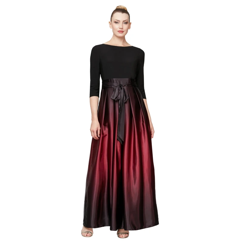 S.L. Fashions Women's Long Satin Mother of The Bride Dress with Pockets, Formal Party Gown (Petite and Regular Sizes) Night, Fig Ombre, 10