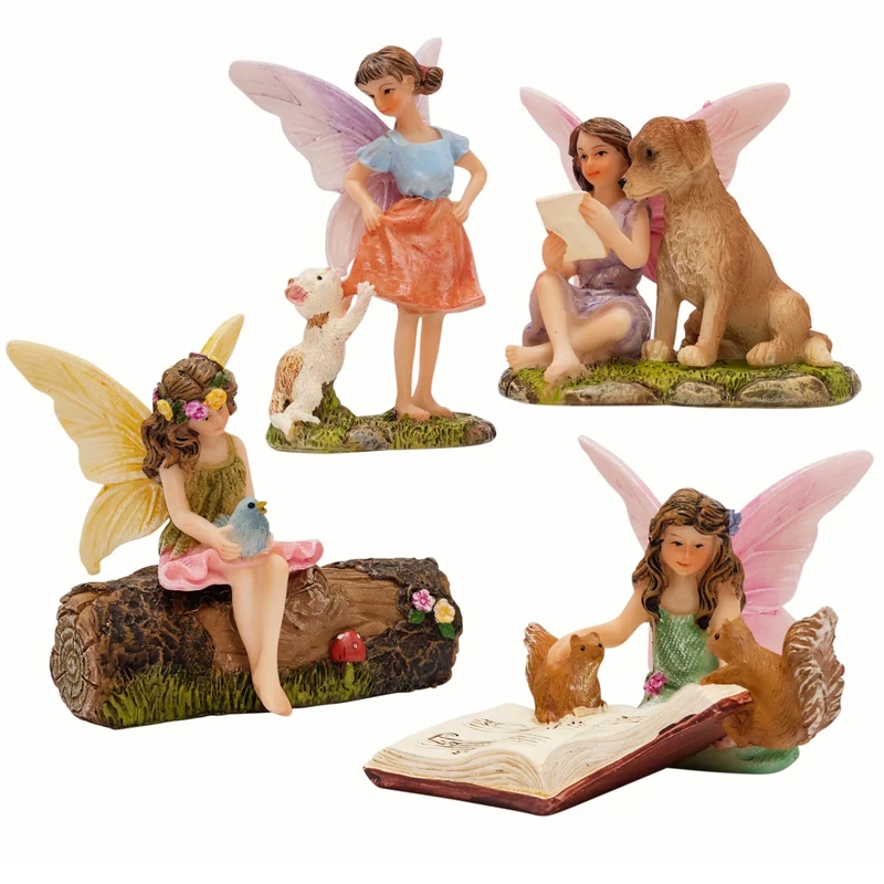 PRETMANNS Fairies for Fairy Garden with Adorable Miniature Animals – A Cute Accessories Kit for Outdoor – 5 Piece Figurine Collection