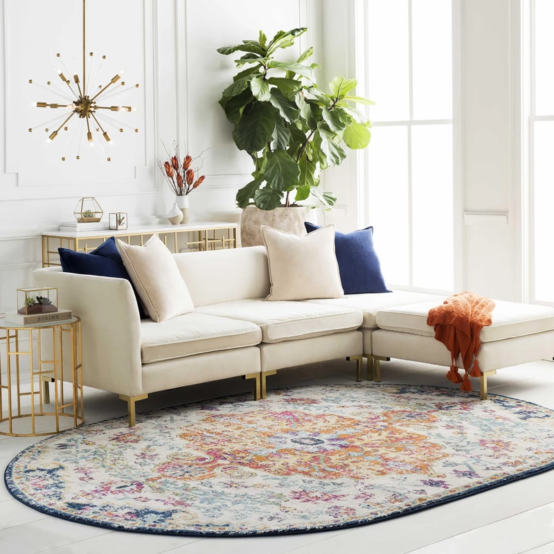 Livabliss Asmara Vintage - Area s Living Room 122x183 cm, Dining Floor, Kitchen, Traditional Multicoloured Boho Style, Easy Care Pile, Bohemian Large, Blue and Orange