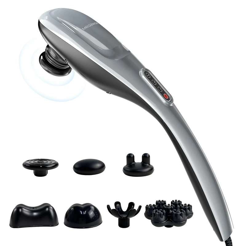 Handheld Deep Tissue Massager for Neck, Shoulders, Waist, Legs - 3600 RPM Powerful Motor with 5 Interchangeable Nodes & 5 Speeds - Knotty Muscle & Spasm Relief