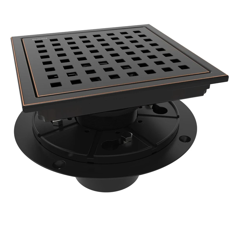 WEBANG 6 Inch Square Shower Floor Drain with Flange,Quadrato Pattern Grate Removable,Food-Grade SUS 304 Stainless Steel,Watermark&CUPC Certified,Oil Rubbed Bronze