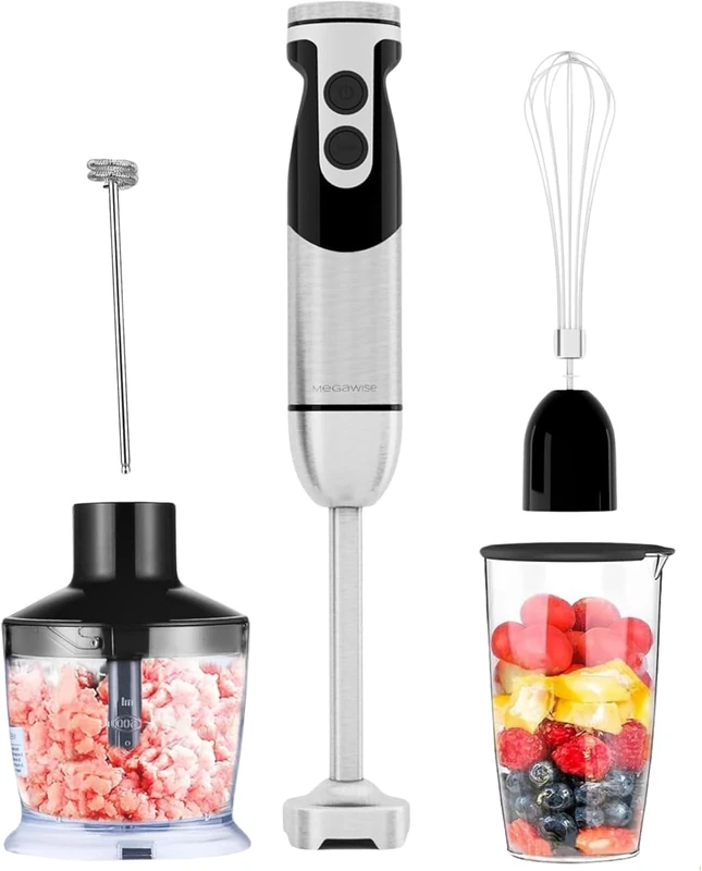 MegaWise Pro Titanium Reinforced 5-in-1 Immersion Hand Blender, Powerful Motor with 80% Sharper Blades, 12-Speed Corded Blender (Black)