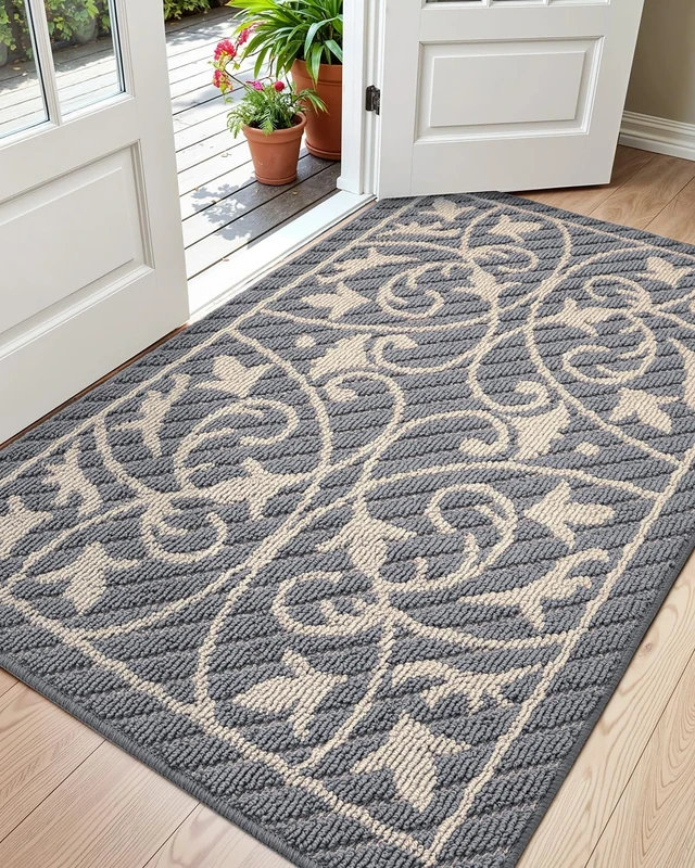 DEXI Front Door Mat Entryway, Inside Entrance Doormat, Non Slip Washable Entry Mats, 31.5x47,Gray
