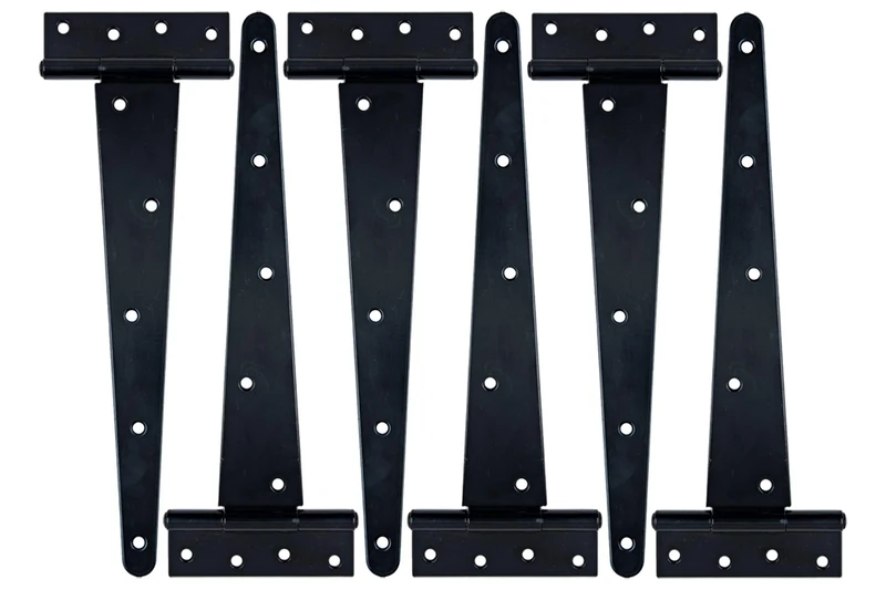 HLMxOptimo Heavy Duty T Hinge Tee Hinge T Strap Hinge Shed Hinge Gate Hinge Barn Hinge Fence Hinge Door Hinge Wrought Rustproof All Size Black (6, 12 inch)