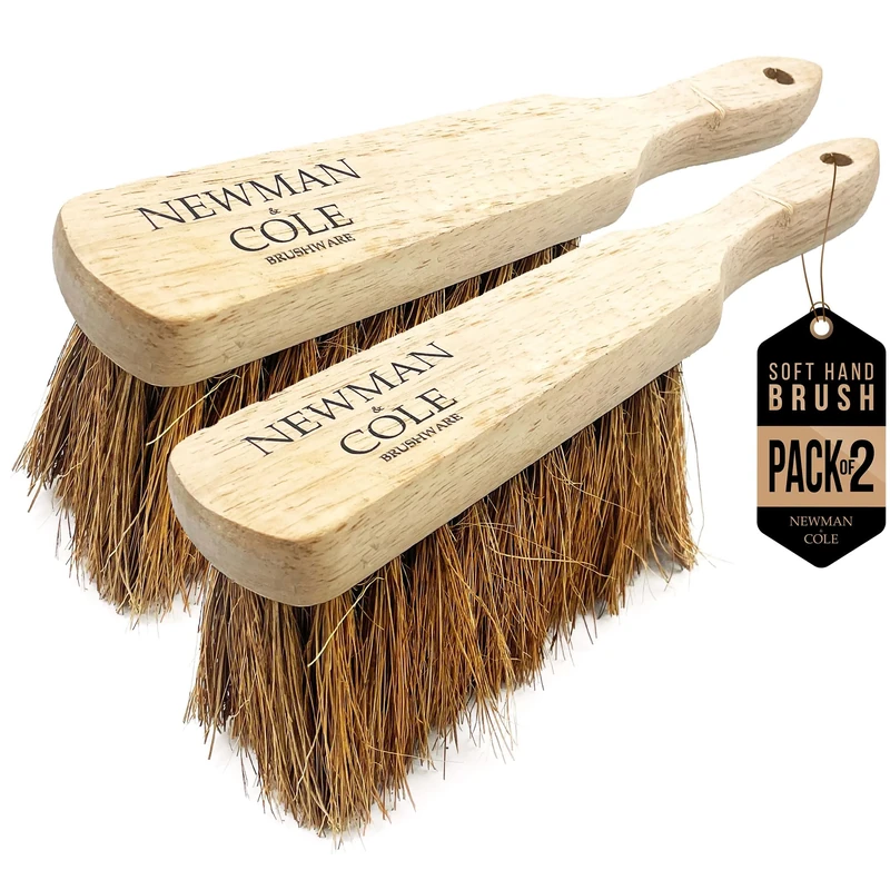 Newman and Cole Natural Wooden Hand Brushes - Choose from Hard Stiff Bristle Brush or Soft Brush with Natural or Synthetic Bristles (2 x Coco Soft Hand Brush)