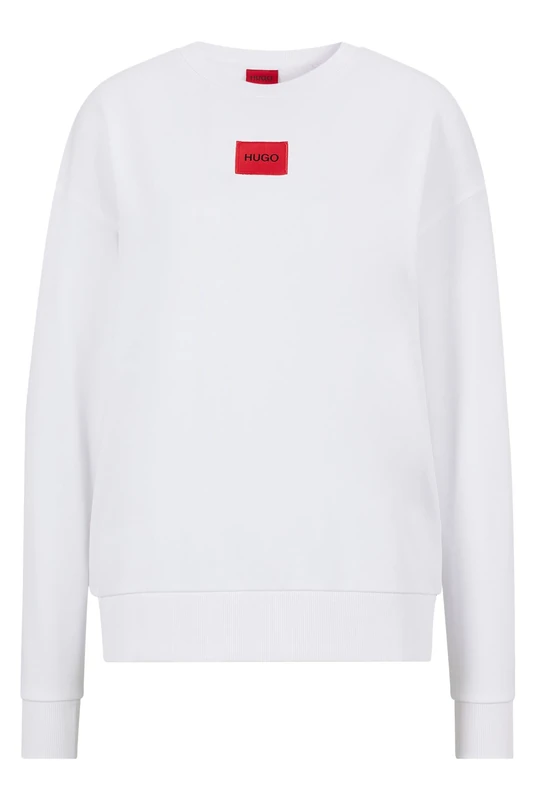 HUGO Womens Nakira redlabel Regular-fit cotton sweatshirt with logo label White