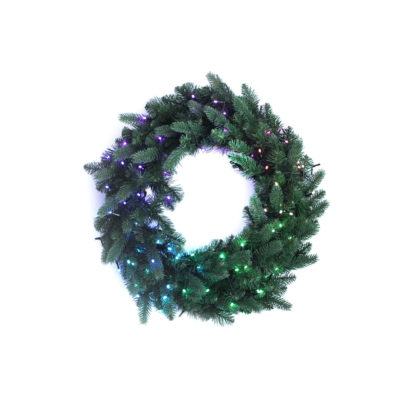 Twinkly App Controlled Door Wreath with 50 RGB + White LEDs, Green Cable - Special Edition - Indoor Christmas Decoration - Generation II