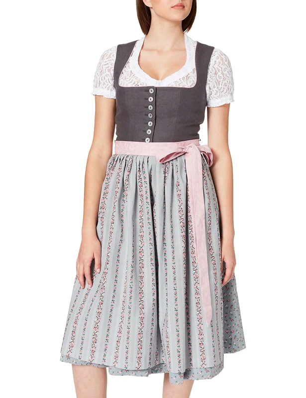 BERWIN & WOLFF TRACHT FOLKLORE LANDHAUS Women's 815111 Dress, Grey with Pink, 10