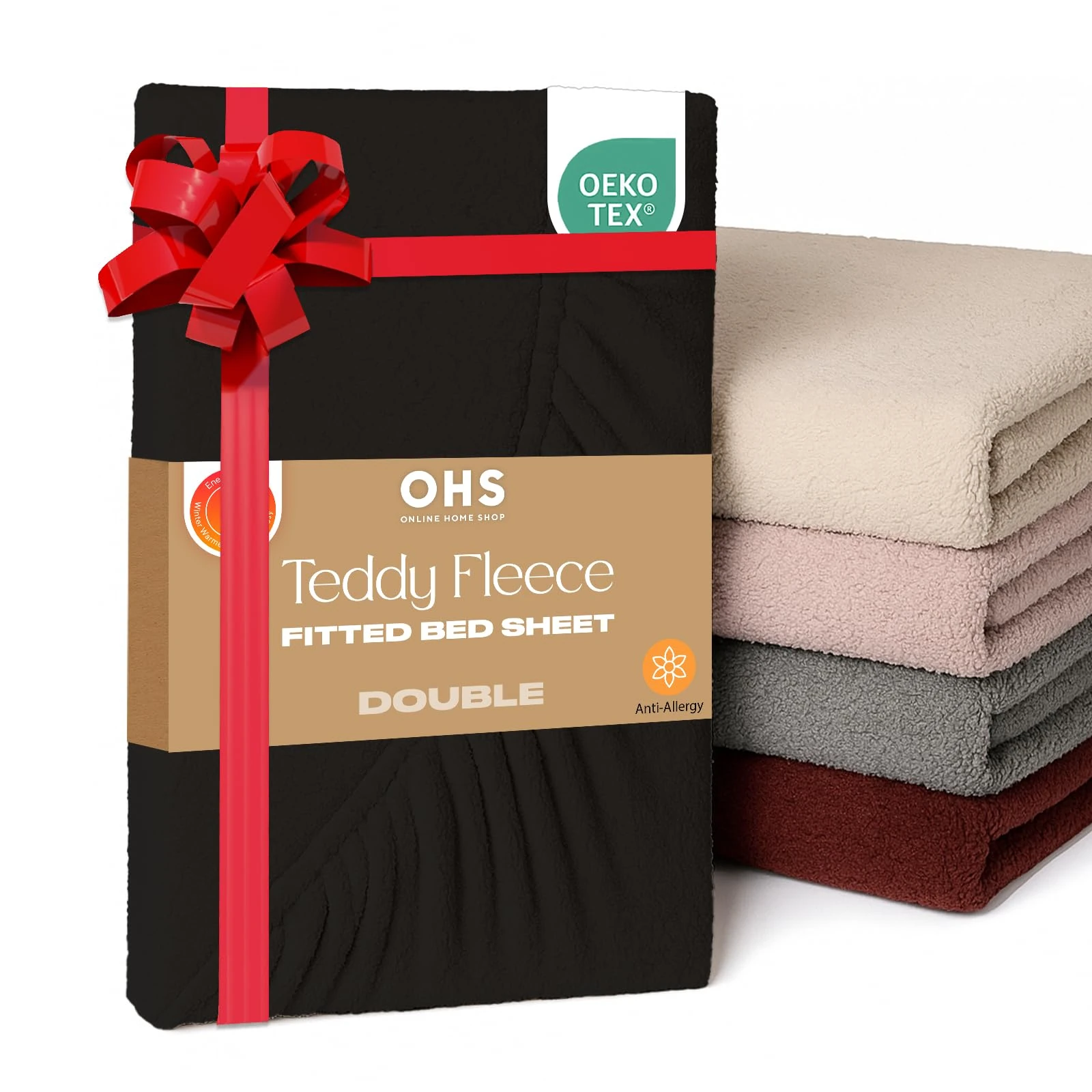 Brentfords Teddy Fleece Fitted Bed Sheet Thermal Warm Soft Luxury Fluffy Cuddly Cosy Bedding, Black - Double