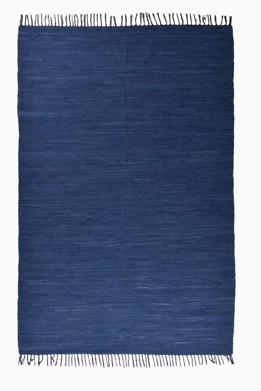 Theko Dhurry Fleckerl Flat Weave Rug Made of 100% Cotton; Handwoven, Washable, Reversible | 120 x 180 cm; Blue | Happy Cotton