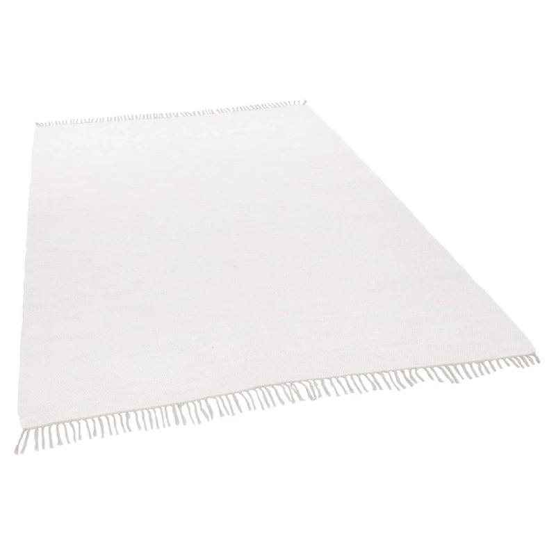 Theko Dhurry Rug 100% Cotton Flat Weave Rug Happy Cotton Handwoven Colour: White 70 x 140 cm