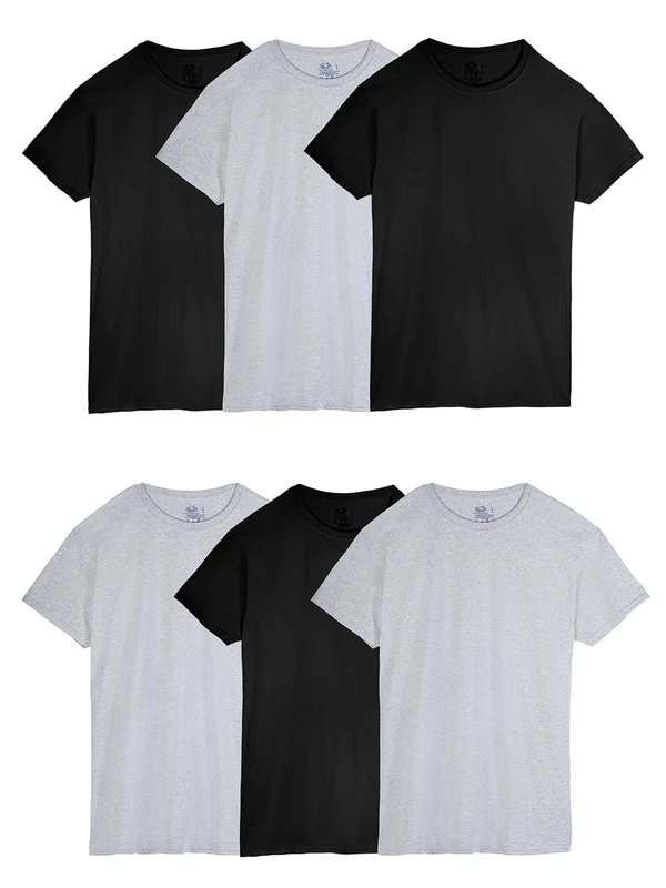 Fruit of the Loom Men's Crew Tee Undershirts, Moisture Wicking & Tag Free, Also Available in Big & Tall T-Shirt, Black/Grey-6 Pack, Medium (Pack of 6)