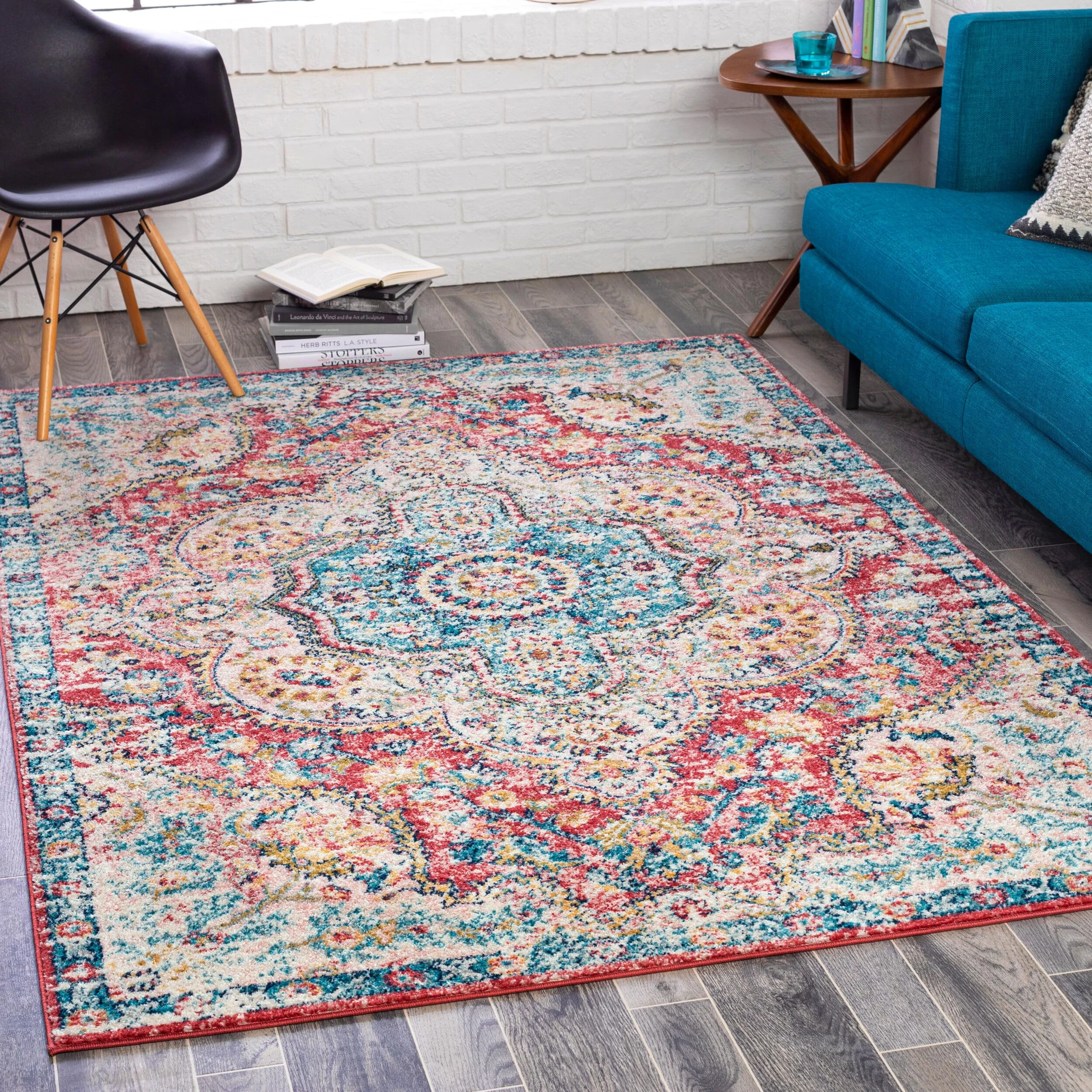 Livabliss Rabat Vintage - Area s Living Room 160x230 cm, Dining Floor, Kitchen, Traditional Multicoloured Boho Style, Easy Care Pile, Bohemian Large, Pink, Blue, Yellow, Cream