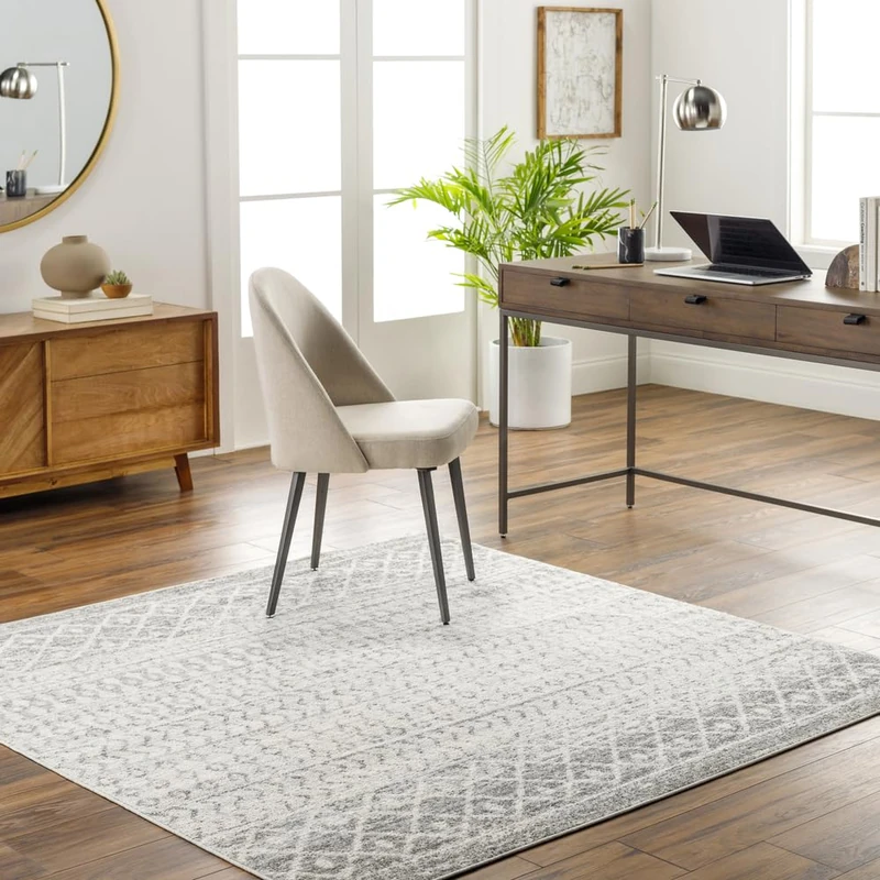 Livabliss Nice Geometric - Scandi Area s Living Room 180x180 cm, Dining, Kitchen - Neutral, Abstract Patterned s, Boho Style, Easy Care Pile - Large, Light Grey and White