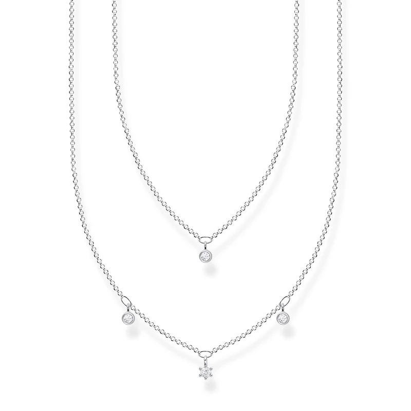 Thomas Sabo Ladies Double Necklace White Stones Silver 925 Sterling Silver 40-45cm Length