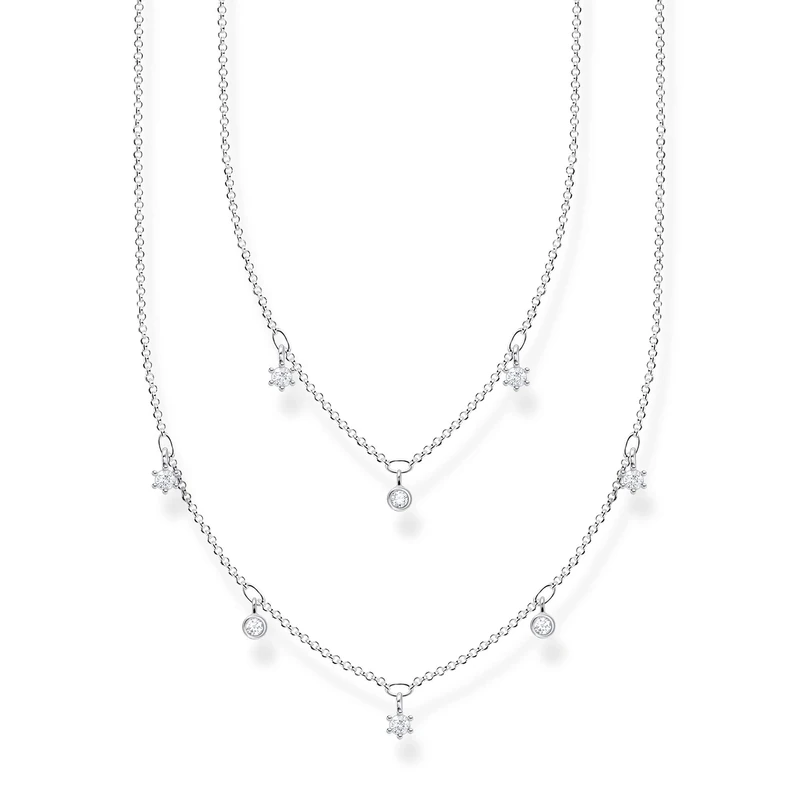 Thomas Sabo Ladies Double Necklace White Stones Silver 925 Sterling Silver 40-45cm Length