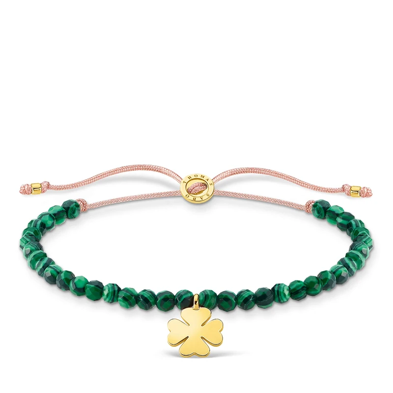 Thomas Sabo bracelet green beads with clover leaf gold plated silver A1983-140-6-L20V