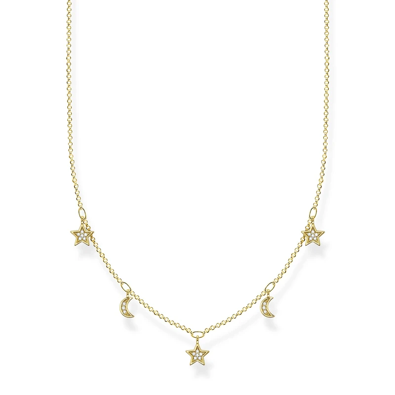 Thomas Sabo Women's Necklace Moons & Stars Gold 925 Sterling Silver 40-45 cm, 45 cm, Sterling Silver, Not applicable