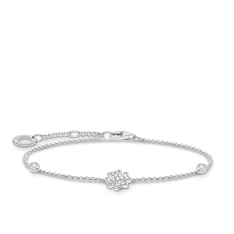 Thomas Sabo Silver Shamrock Bracelet with Stones - 925 Sterling Silver - Length 16-19cm