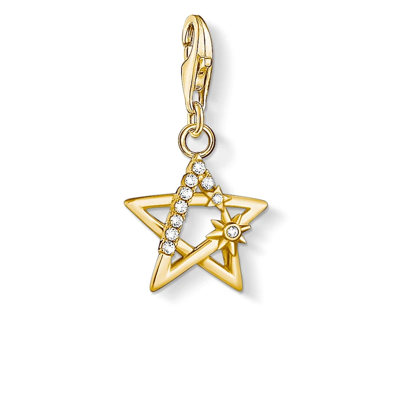 Thomas Sabo Women's Charm Pendant Star with Stones Charm Club 925 Sterling Silver, 2,4 x 1,3 cm, Metal, Not Applicable